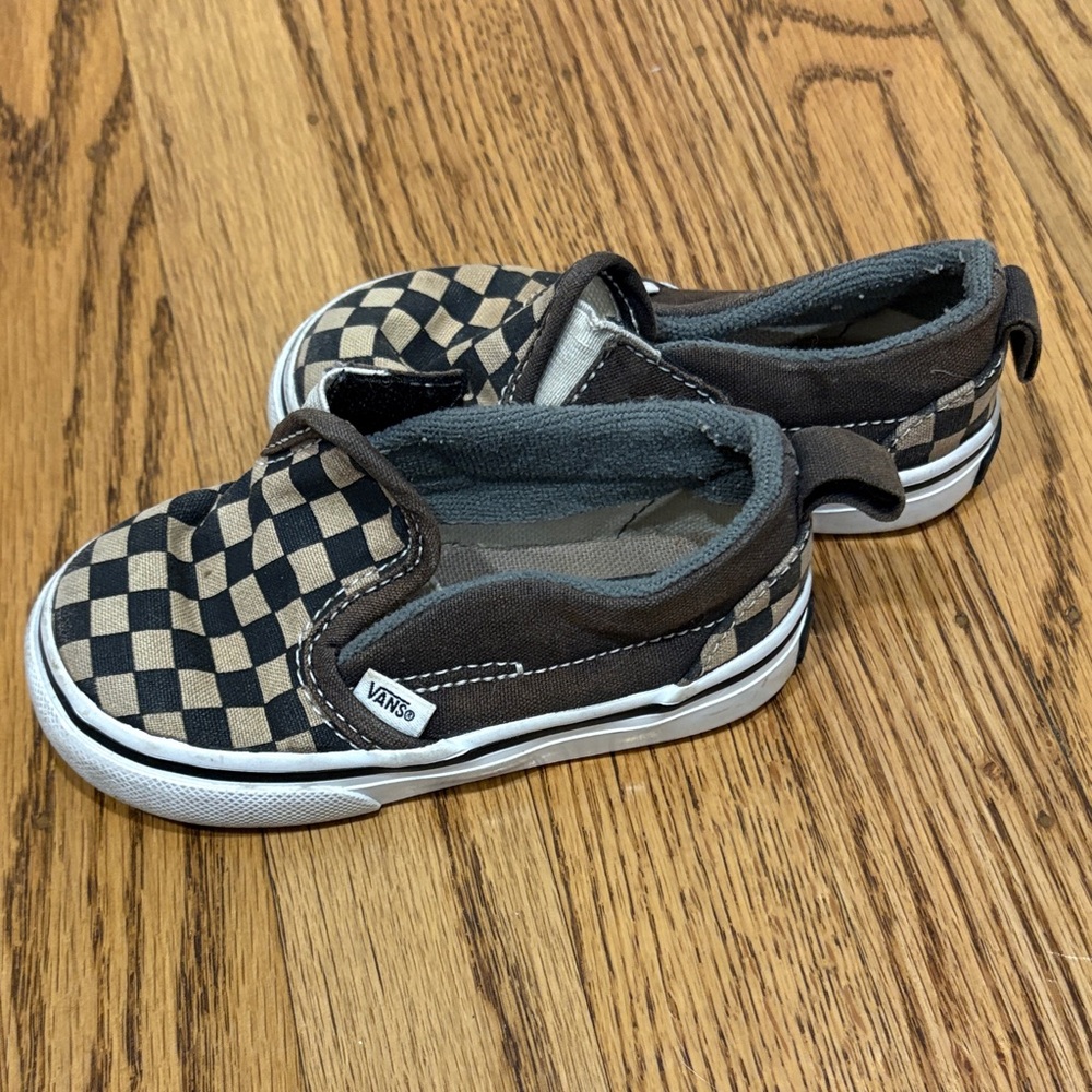 Vans Kids Checkered Slip-On Sneakers - Black and Brown